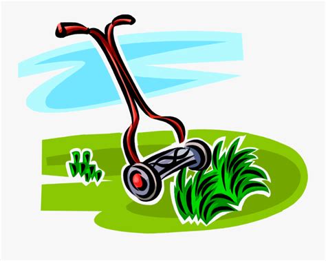 Vector Illustration Of Yard Work Push Lawn Mower Cuts Grass Cutting