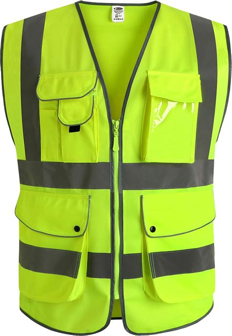 Hi Vis Viz Vest High Visibility Waistcoat With Phone And Id Pockets Yellow Work Industrial Safety