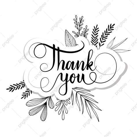 Thank You Text Decorated By Handdrawn Outline Floral Illustration