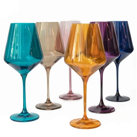 Top Seller 2023 Colored Wine Glass Set Italian Style Tall Stemmed Wine Glasses Set Of 6 Multi