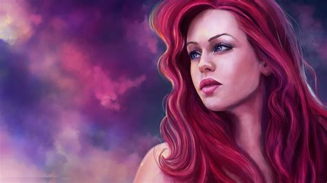 Hd Wallpaper Mermaid Ariel Red Hair Face View Art