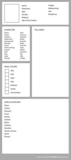 Complete This Detailed Character Profile Character Template Book
