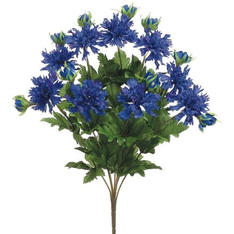 Faux Cornflower Bush In Dark Blue 10 Wide X 17 Tall Silk Flowers