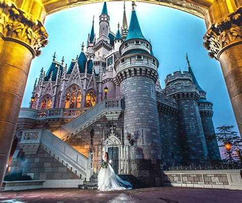 Bridal Portrait Session At Magic Kingdom In Front Of Cinderella Castle