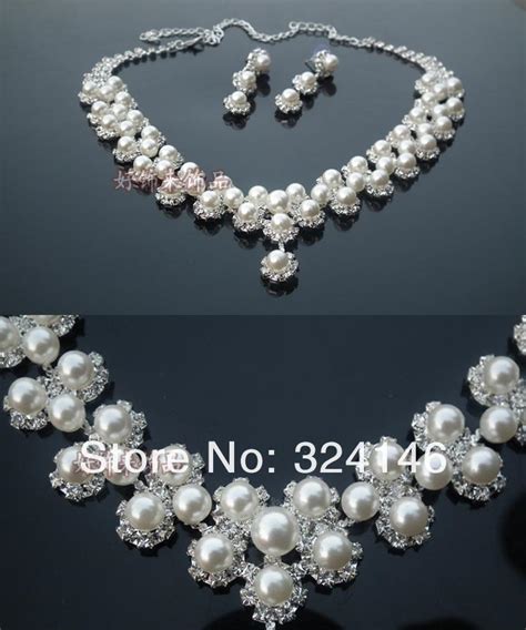 2020 Wholesale 100 Ivory Pearl Bridal Jewelry Sets Crsytal Wedding