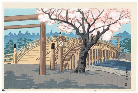 Fuji Arts Japanese Prints Cherry Blossoms At Uji Bridge By Tokuriki