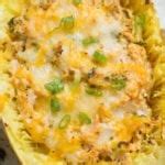 I was craving something cheesy for dinner last night, and i had spaghetti squash sitting in my counter without a. Buffalo Chicken Spaghetti Squash Boats - The Clean Eating ...