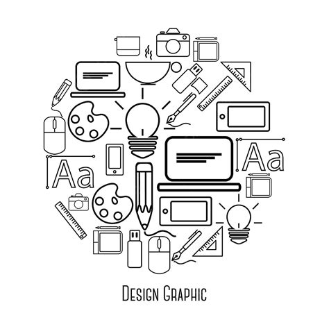 Set Of Graphic Designer Icon With Outline Graphic Icons Designer