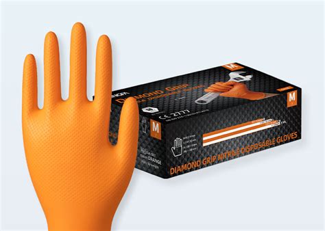 Orange Diamond Textured Nitrile Gloves