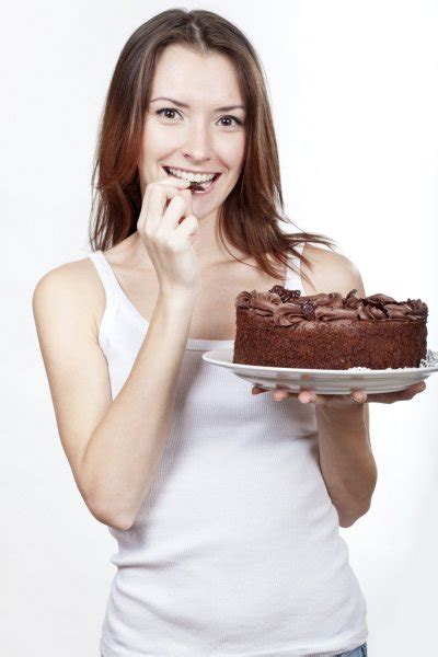 Beautiful Brunette Woman Eating Chocolate Cake Stock Image Everypixel