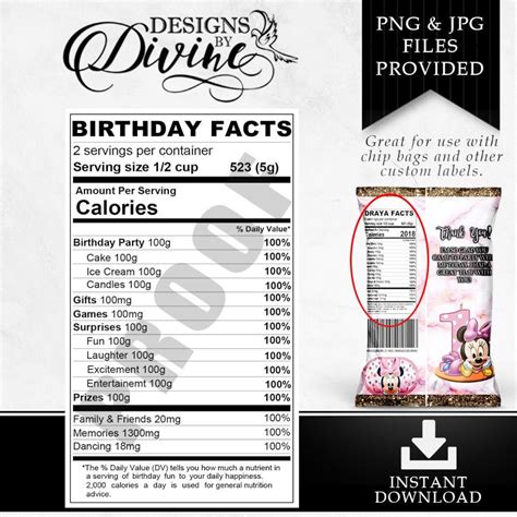 Birthday Nutrition Facts Label Custom Label Chip Bag Water Bottle Label