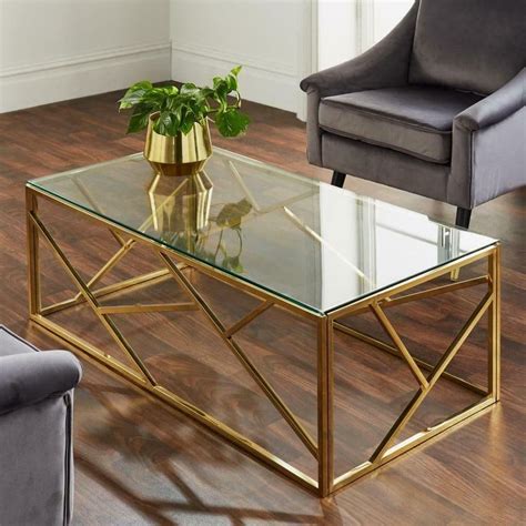 Modern Geo Gold Stainless Steel Metal Clear Glass Top