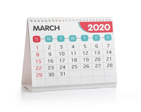 Calendário De Março De 2020 Foto Premium
