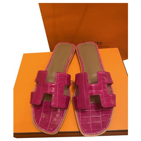 Herm S Oran Sandals Pink Exotic Leather Ref Joli Closet