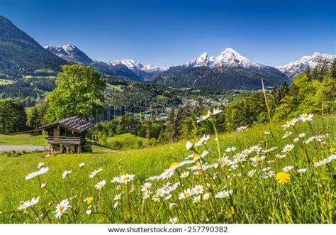 Beautiful Mountain Landscape Bavarian Alps Village Stock Photo