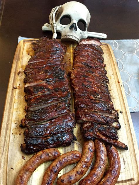 In general, you should smoke food for no longer than half its cooking time. Homemade Smoked Ribs & Sausage -Halloween Style : food