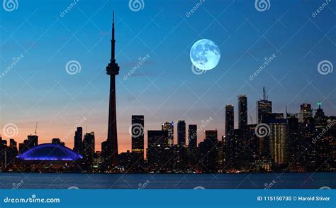 Full Moon Over Toronto Canada Stock Photo Image Of Night Building
