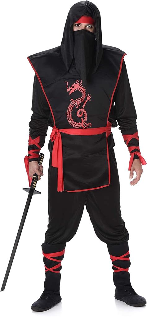 black red ninja costume set halloween mens dragon assassin warrior medium amazon ca