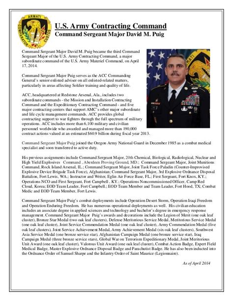 Biography Csm David Puig Acc Command Sergeant Major