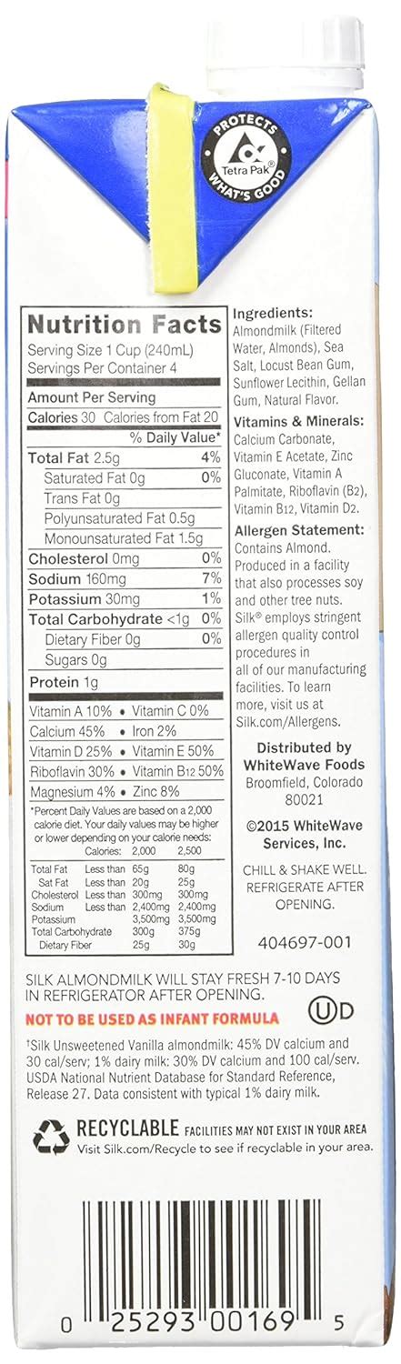 Silk Unsweetened Almond Milk Nutrition Information Runners High Nutrition