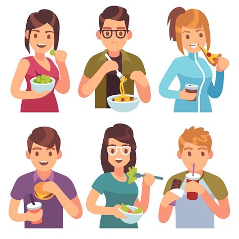 Gente Comiendo Comer Beber Alimentos Hombres Mujeres Sanos Sabrosos