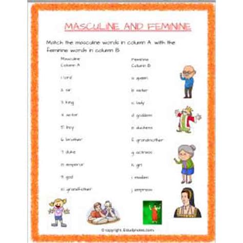Masculine And Feminine Worksheet For Grade 2