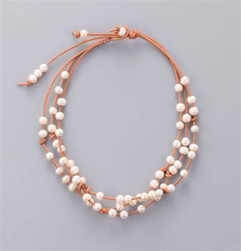 Pearls Choker Freshwater Pearl Natural Leather 3 Layers Collar Necklace