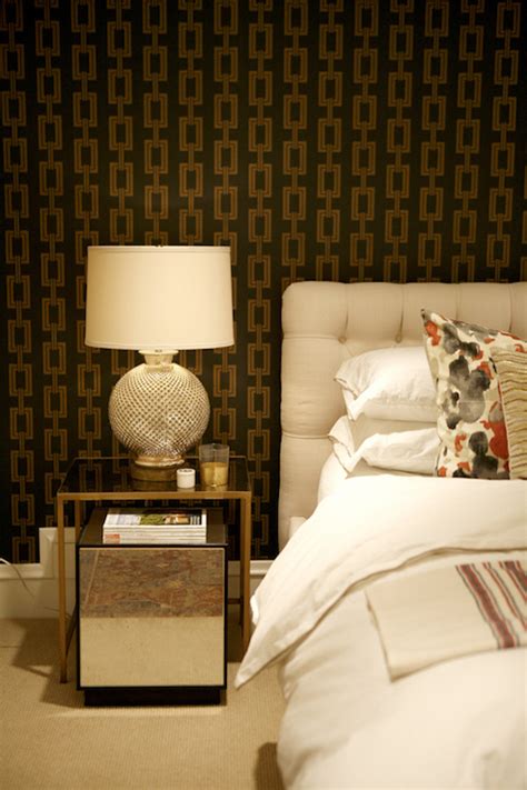 Marine blue grasscloth wallpaper by phillip jeffries. Metallic Gold and Navy Chain Link Wallpaper - Contemporary - Bedroom