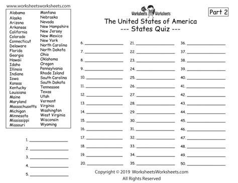 States and capitals quiz printable worksheets. 50 States Quiz Worksheets | 99Worksheets