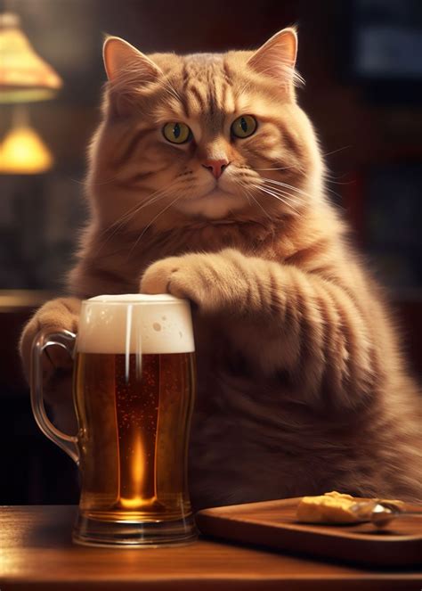 Cat Beer Pub Drink Poster Picture Metal Print Paint By Ayrioart