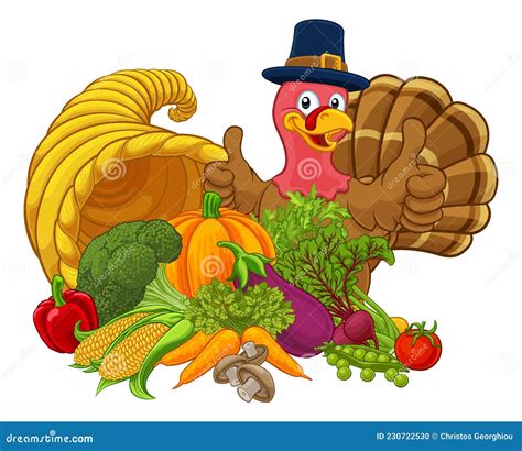 Thanksgiving Turkey Cornucopia Horn Of Plenty Stock Vector