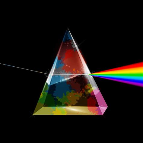 Transparent Prism With Colorful Splashes On Dark Background Stock