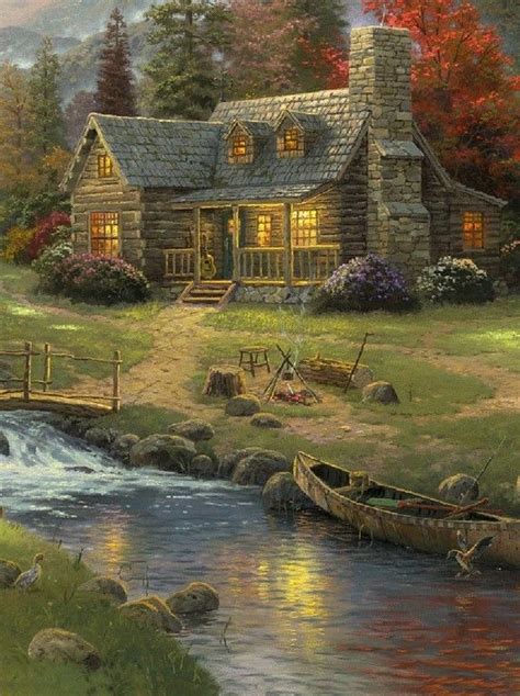 Beautiful Painting Of A Cabin Nature Paintings Beautiful Paintings