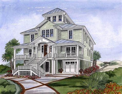 Plan 15033nc Beach House Plan With Cupola In 2021 Coastal House