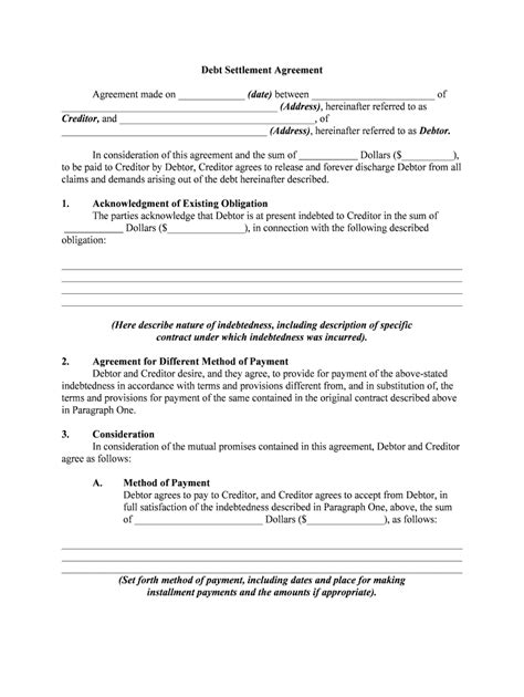 Fill Edit And Print Debt Settlement Agreement Form Online Sellmyforms