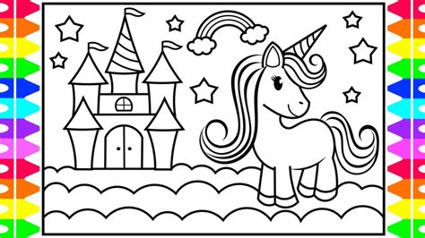 These will be fun to color on a day when kids are feeling bored! How to Draw a UNICORN CASTLE for Kids 🦄💖💜💛💚Unicorn Castle ...