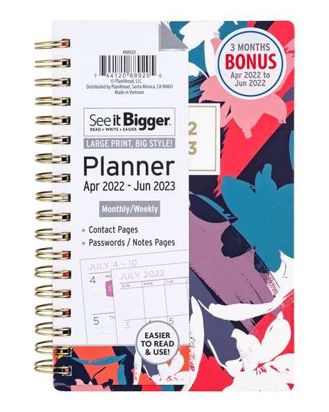 See It Bigger Monthlyweekly Planner April 2022 June 2023 45 X 65 Floral