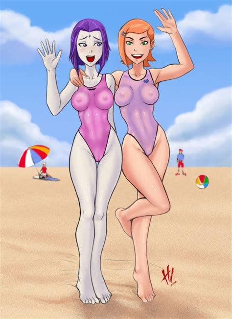 Gwen And Raven On The Beach By Hvond23 Hentai Foundry