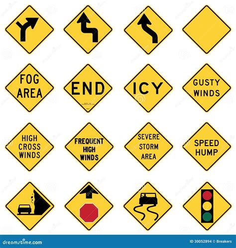 Traffic Warning Signs In The United States Stock Vector Illustration