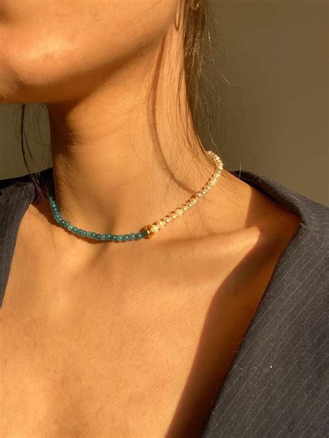 Pearl Necklace Pearl Necklaces Choker Jade Stone Natural Etsy Nature Necklace Stone Beaded