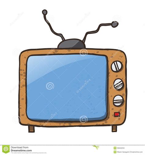 Cartoon Home Appliances Old Tv Isolated On White Stock