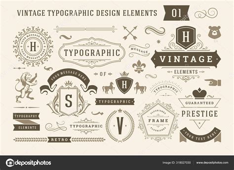 Vintage Typographic Design Elements Set Vector Illustration — Stock