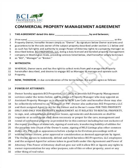 Free 8 Sample Commercial Property Management Agreement Templates In