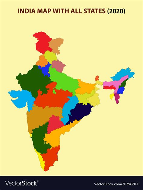 India New Map With States Name India Map 2020 New Vector Image
