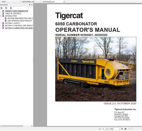 Tigercat 6050 CARBONATOR Operator S Manual 60498AENG Auto Repair