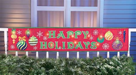 Colorful Happy Holidays And Lighted Ornaments Christmas Hanging Banner