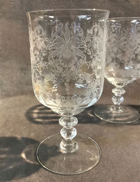 4 1940 s heisey orchid 6 low water goblet set etched elegant glass stemware