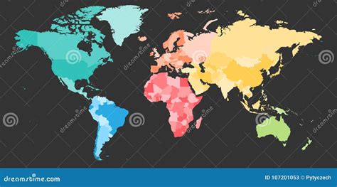 Colorful Political Map Of World Divided Into Six Continents On Blue Hot Sex Picture