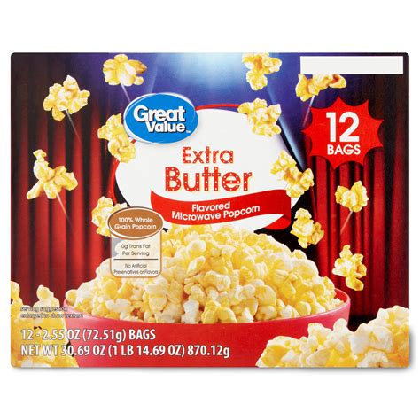 Buy Great Value Extra Butter Flavored Microwave Popcorn 255 Oz 12
