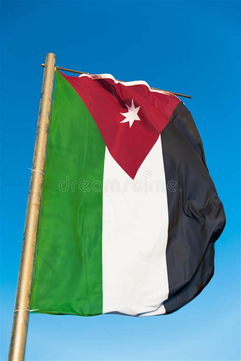 National Flag Of Jordan On Flagpole Stock Image Image Of White Flag